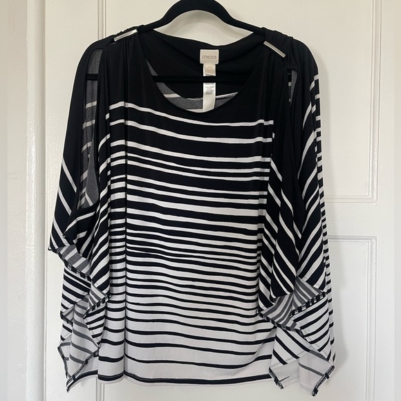 Chico’s Knit Kit Paintbrush Striped Top EUC Sz L/XL Polyester Stretch Women’s - Picture 3 of 6